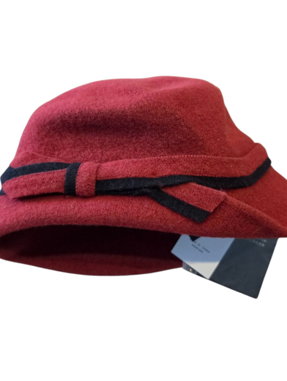 Vintage Womens Wool Blend Felt Fedora Style Hat Red Black Bow Side NEW